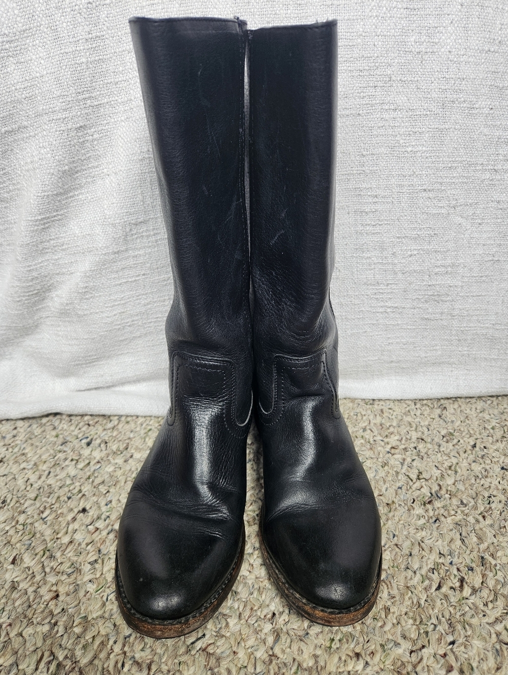 Frye Tall Black Leather Riding Boots Almond Toe Low Heel 4001 Mexico Classic - Picture 5 of 13